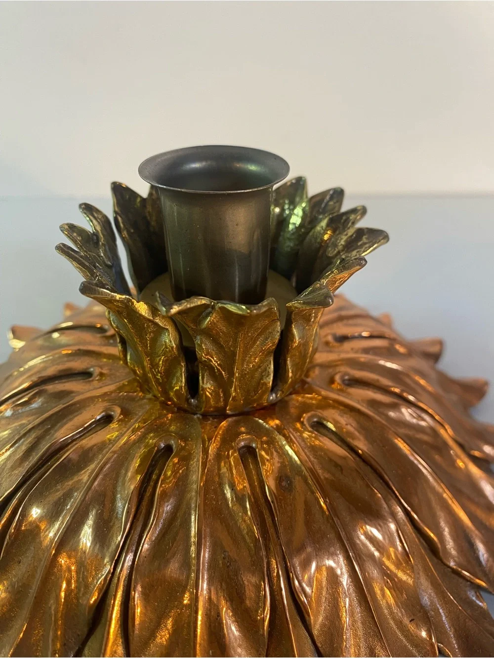 Vintage Heavy Brass Leaf Taper Candle Holder 6.5” Diameter